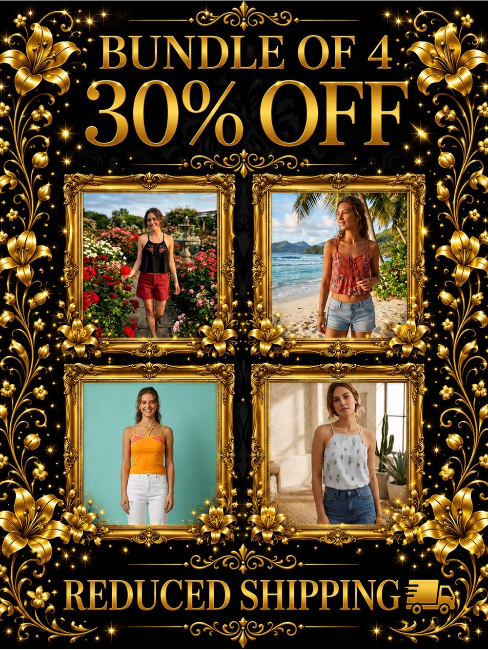 Bundle of 4, 30% OFF + Reduced Shipping! - Women’s Strap Tank Tops, Large